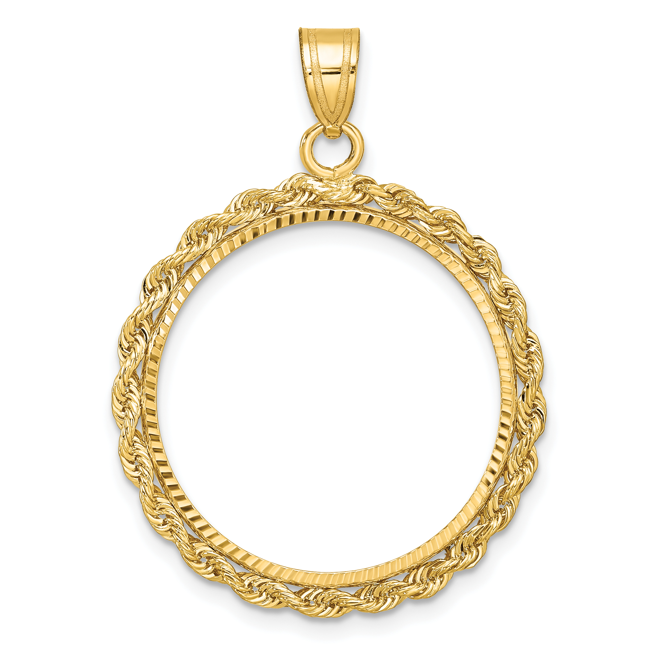 Wideband Distinguished Coin Jewelry 14k Diamond-cut with Rope 22.0mm Prong Coin Bezel Pendant (C8178/22.0)
