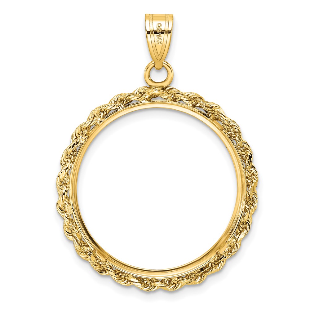 Wideband Distinguished Coin Jewelry 14k Diamond-cut with Rope 27.0mm Prong Coin Bezel Pendant (C8178/27.0)