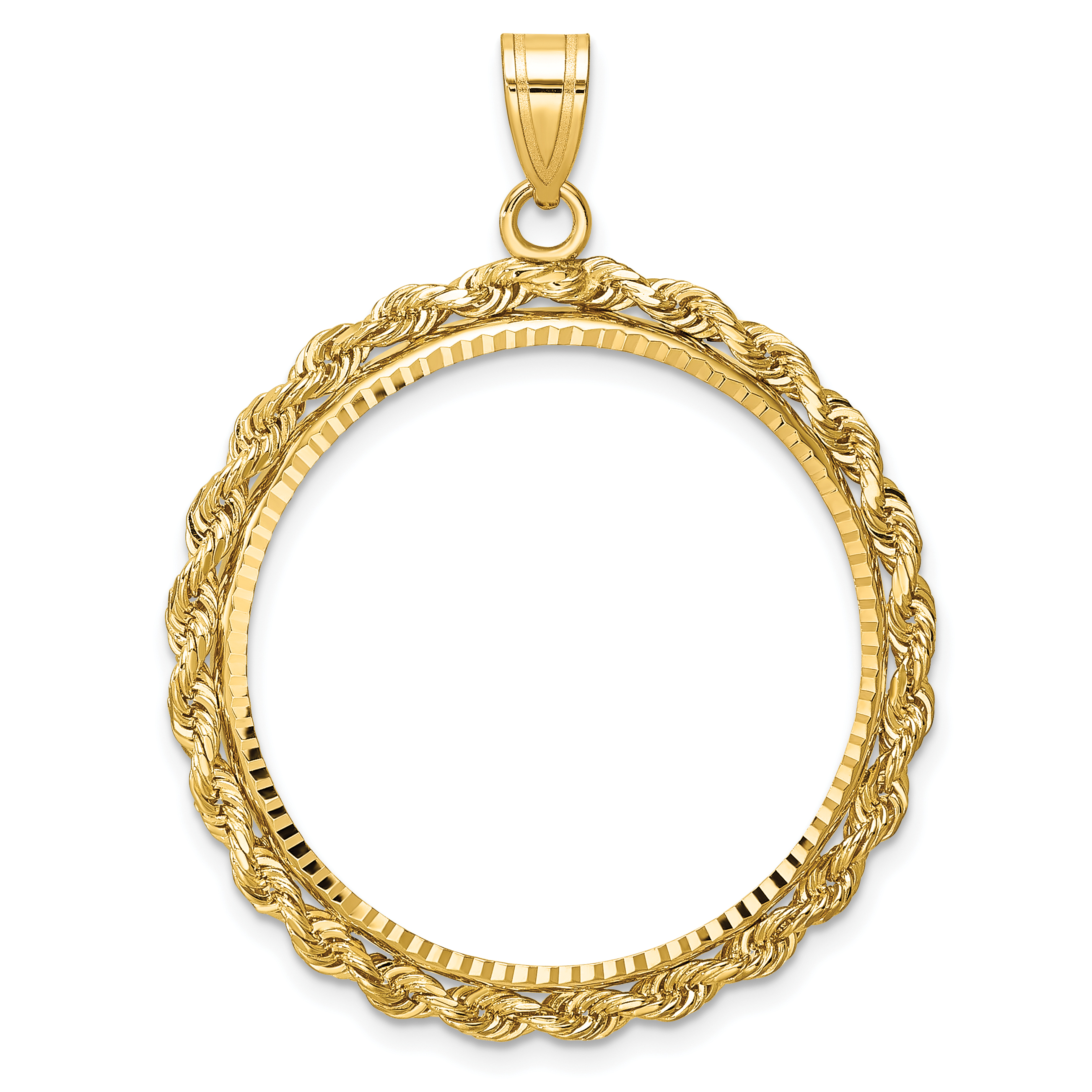 Wideband Distinguished Coin Jewelry 14k Diamond-cut with Rope 27.0mm Prong Coin Bezel Pendant (C8178/27.0)