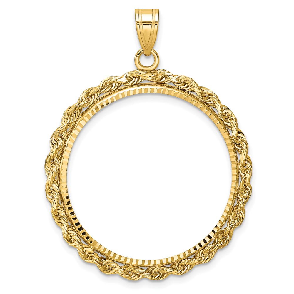 Wideband Distinguished Coin Jewelry 14k Diamond-cut with Rope 27.0mm Prong Coin Bezel Pendant (C8178/27.0)