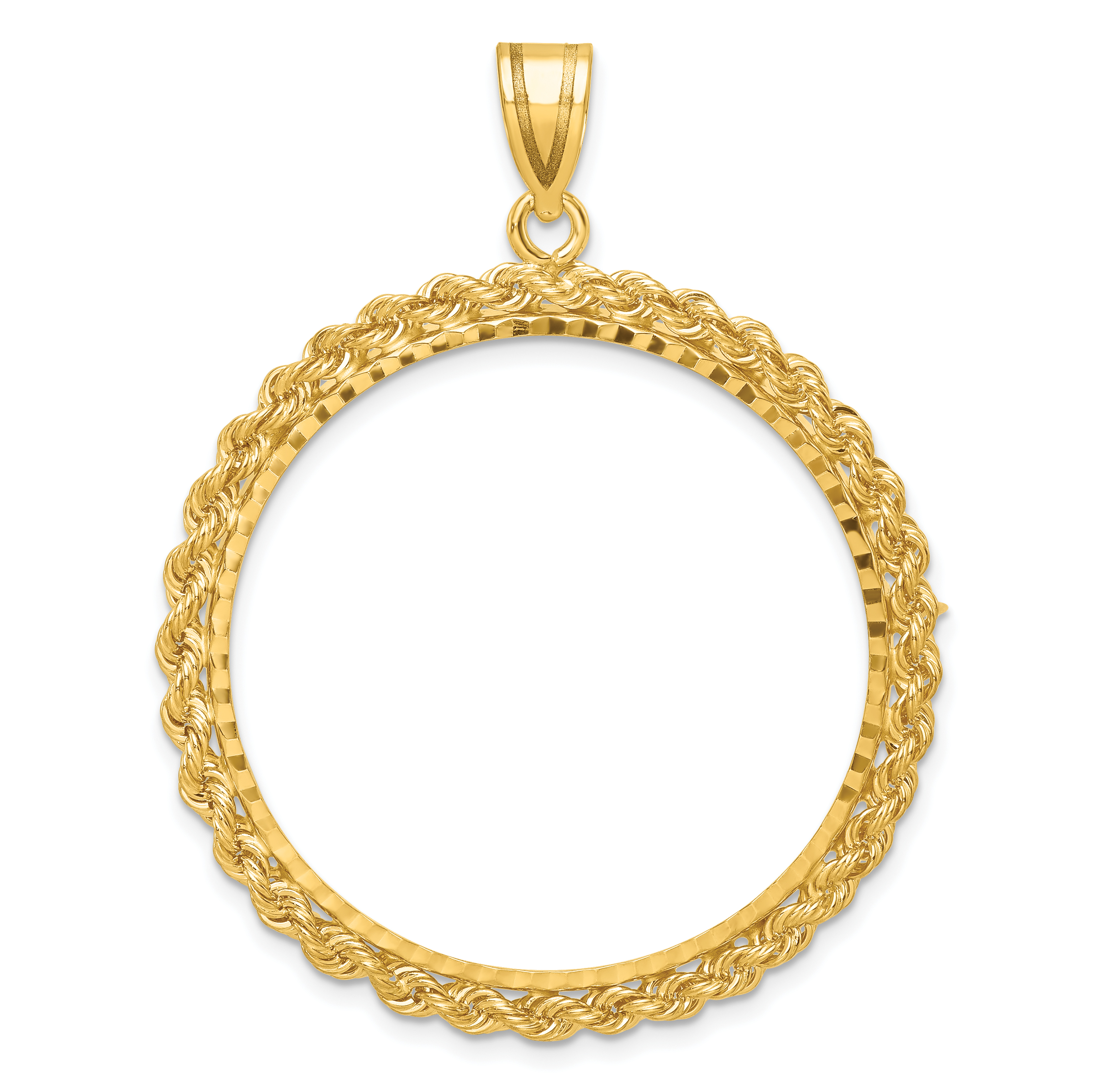 Wideband Distinguished Coin Jewelry 14k Diamond-cut with Rope 32.0mm Prong Coin Bezel Pendant (C8178/32.0)