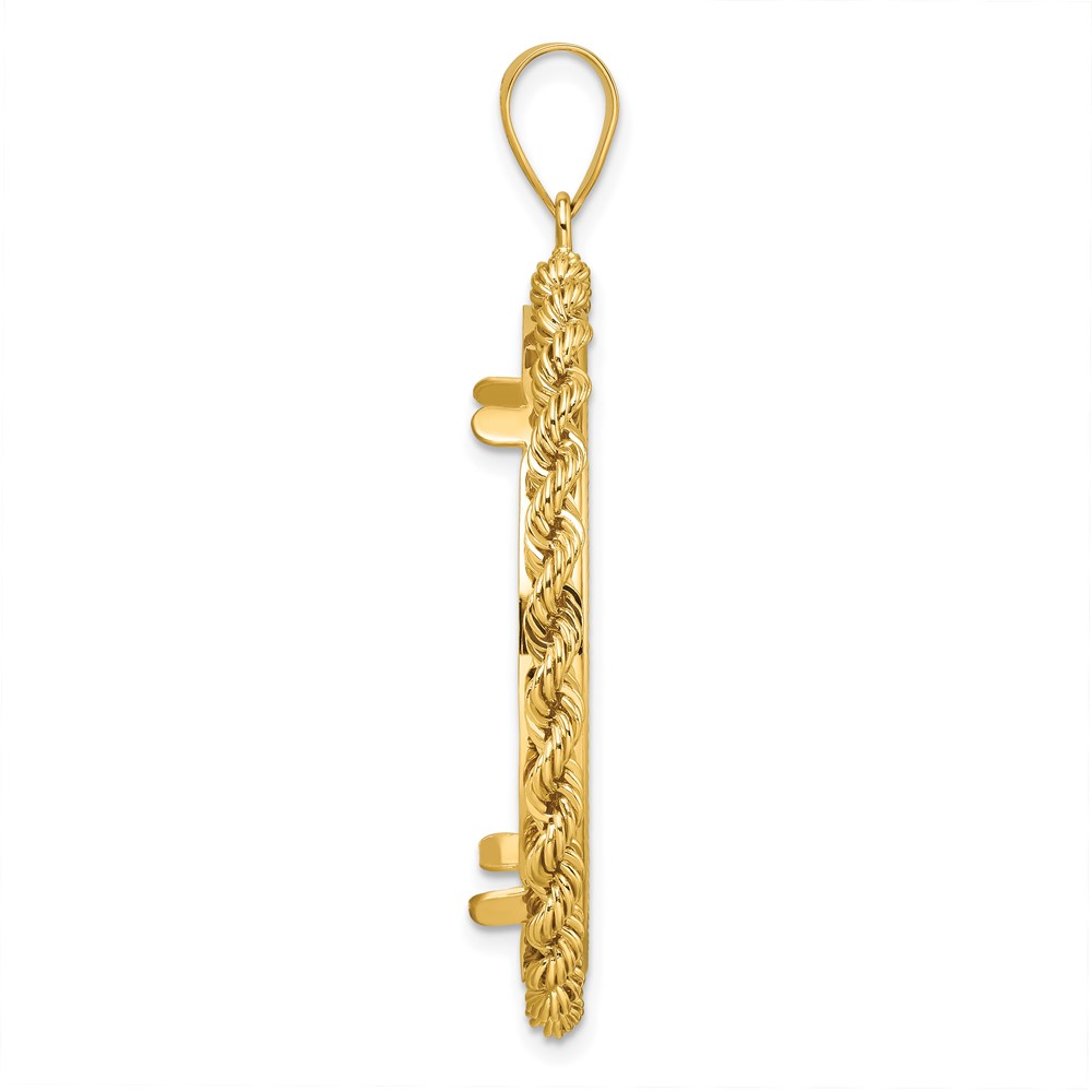 Wideband Distinguished Coin Jewelry 14k Diamond-cut with Rope 32.7mm Prong Coin Bezel Pendant (C8178/32.7)