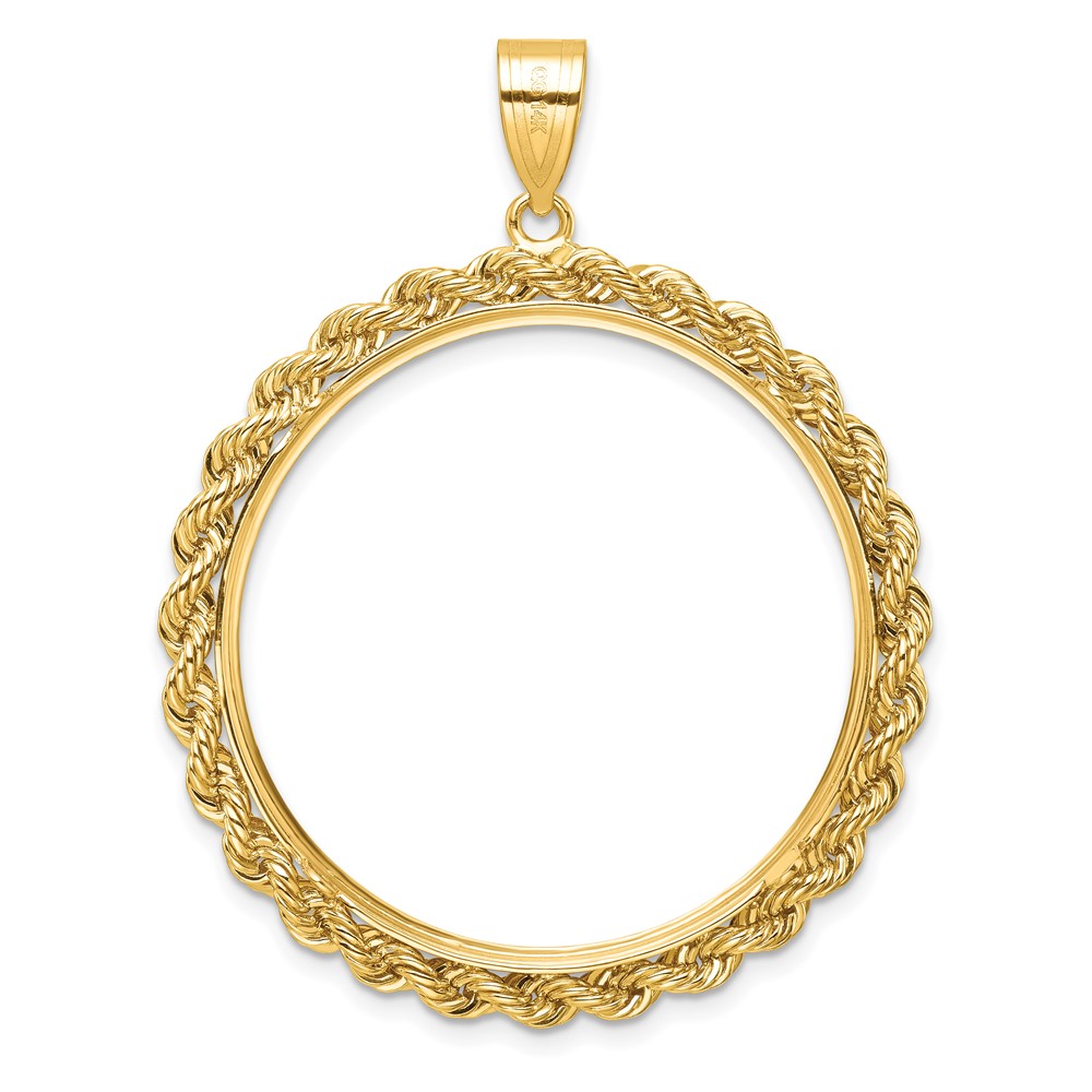 Wideband Distinguished Coin Jewelry 14k Diamond-cut with Rope 32.7mm Prong Coin Bezel Pendant (C8178/32.7)