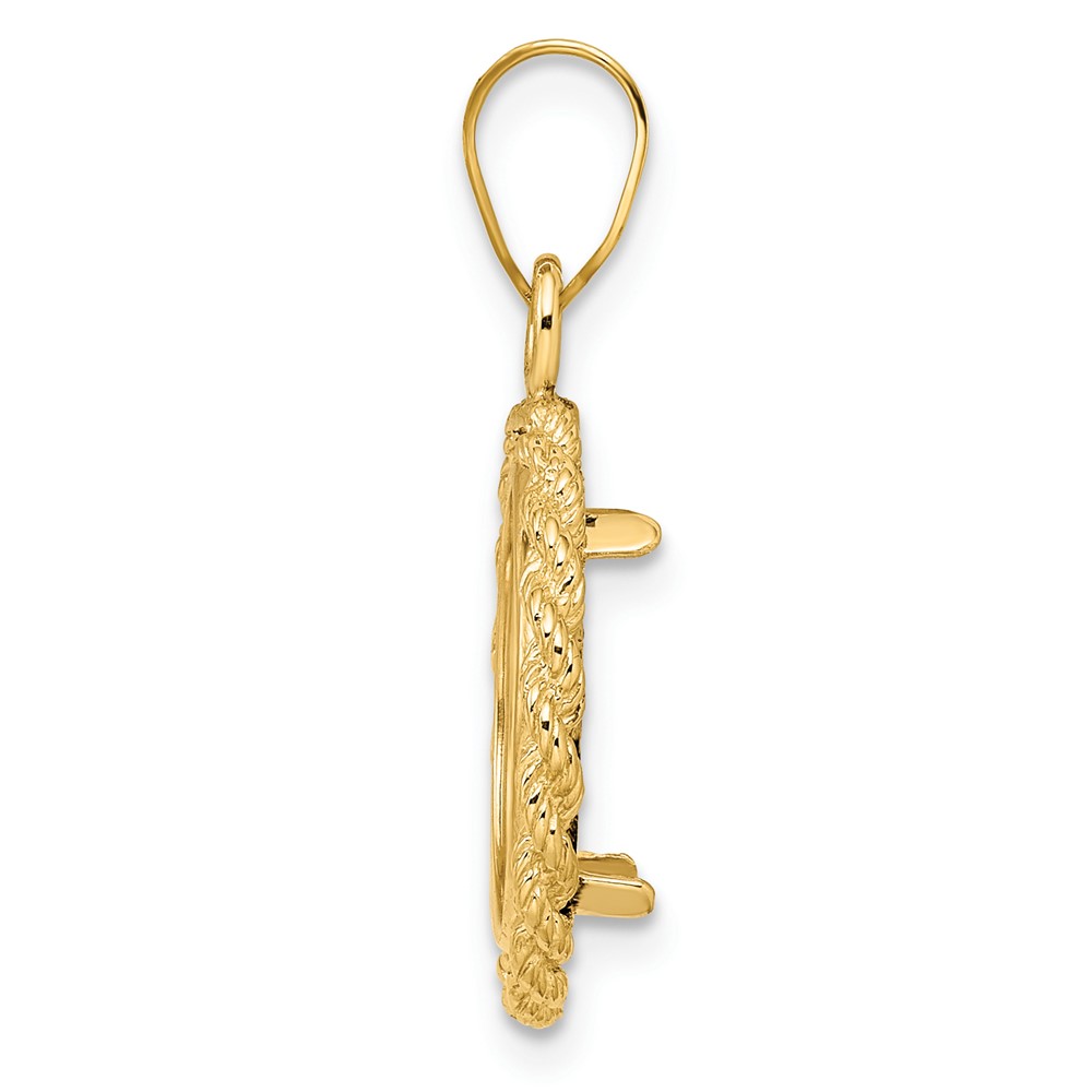 Wideband Distinguished Coin Jewelry 14k Polished Rope 14.0mm Prong Coin Bezel Pendant (C3012/14.0)
