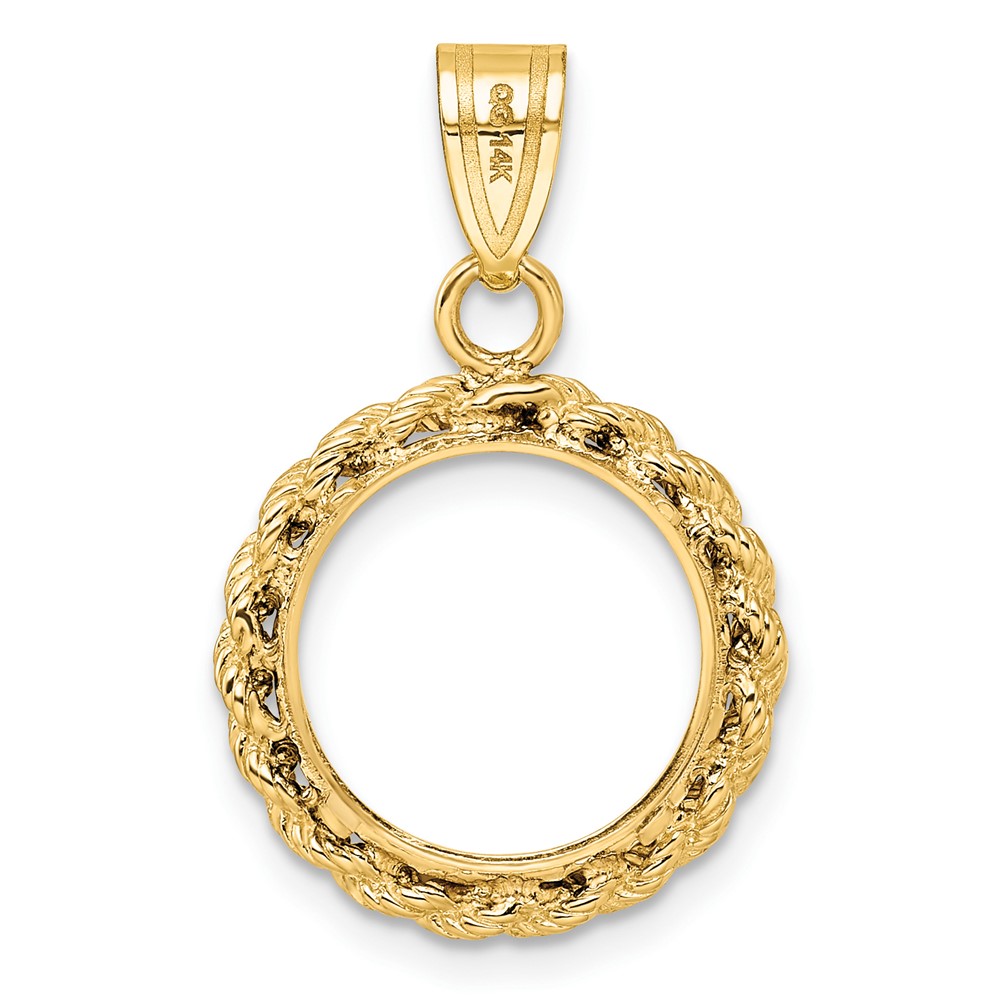 Wideband Distinguished Coin Jewelry 14k Polished Rope 14.0mm Prong Coin Bezel Pendant (C3012/14.0)