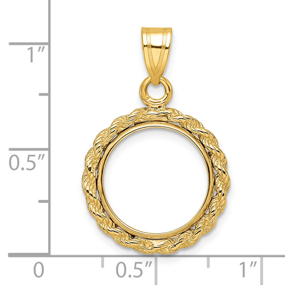 Wideband Distinguished Coin Jewelry 14k Polished Rope 14.0mm Prong Coin Bezel Pendant (C3012/14.0)