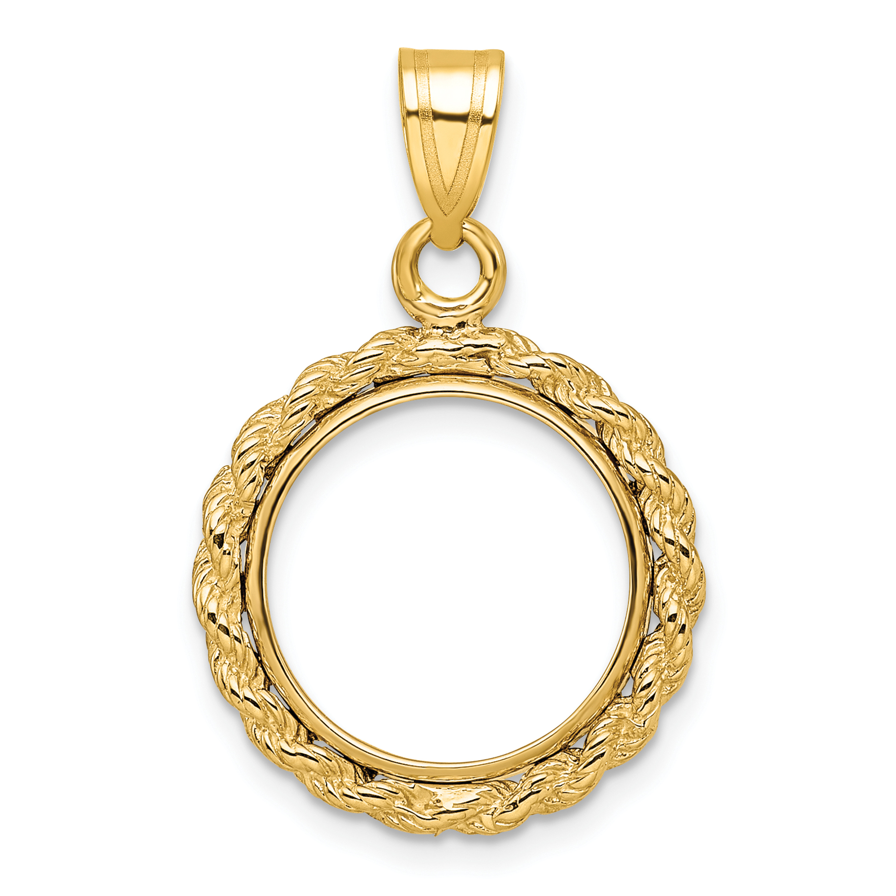 Wideband Distinguished Coin Jewelry 14k Polished Rope 14.0mm Prong Coin Bezel Pendant (C3012/14.0)