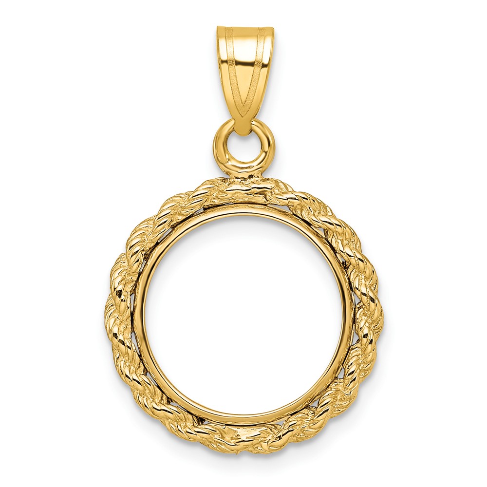 Wideband Distinguished Coin Jewelry 14k Polished Rope 14.0mm Prong Coin Bezel Pendant (C3012/14.0)