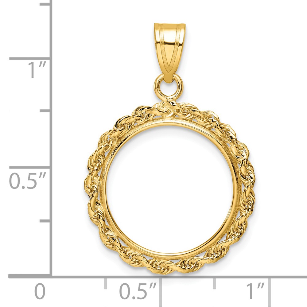 Wideband Distinguished Coin Jewelry 14k Polished Rope 16.5mm Prong Coin Bezel Pendant (C3012/16.5)
