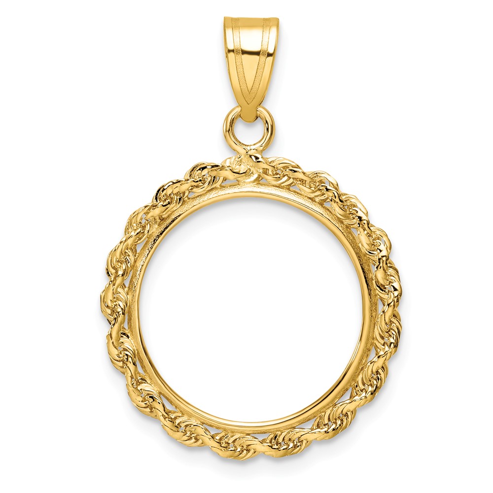 Wideband Distinguished Coin Jewelry 14k Polished Rope 16.5mm Prong Coin Bezel Pendant (C3012/16.5)