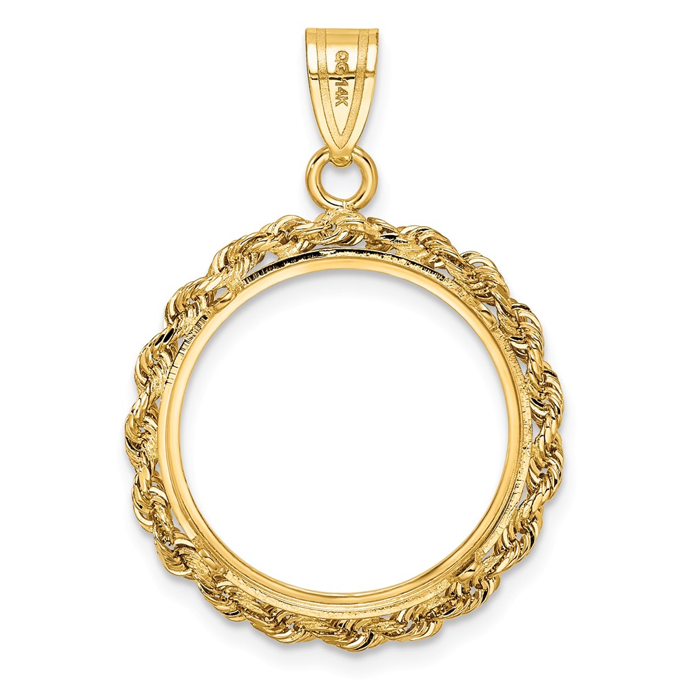 Wideband Distinguished Coin Jewelry 14k Polished Rope 18.0mm Prong Coin Bezel Pendant (C3012/18.0)