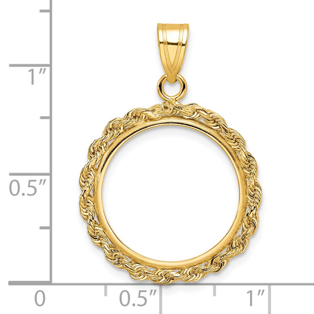 Wideband Distinguished Coin Jewelry 14k Polished Rope 18.0mm Prong Coin Bezel Pendant (C3012/18.0)