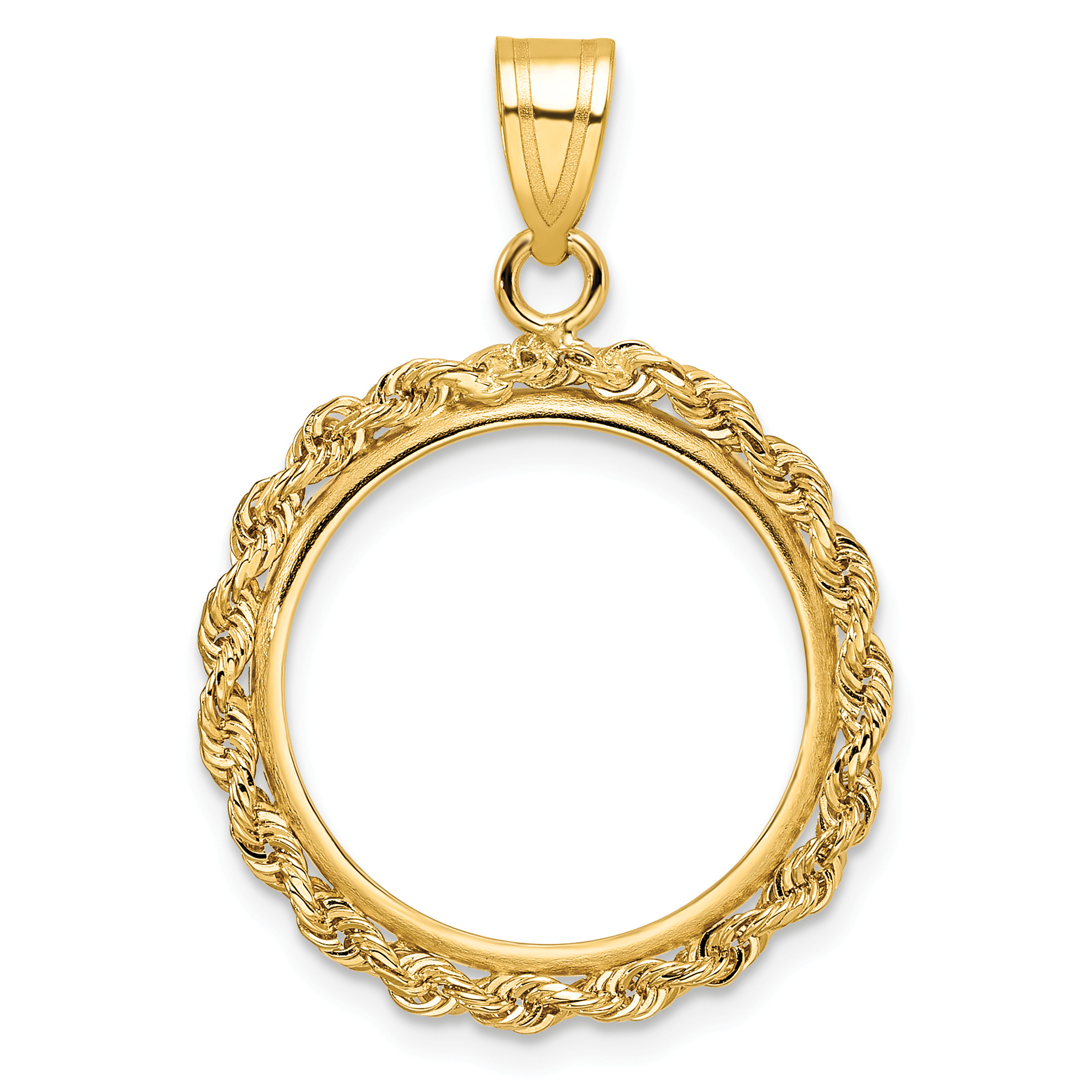 Wideband Distinguished Coin Jewelry 14k Polished Rope 18.0mm Prong Coin Bezel Pendant (C3012/18.0)