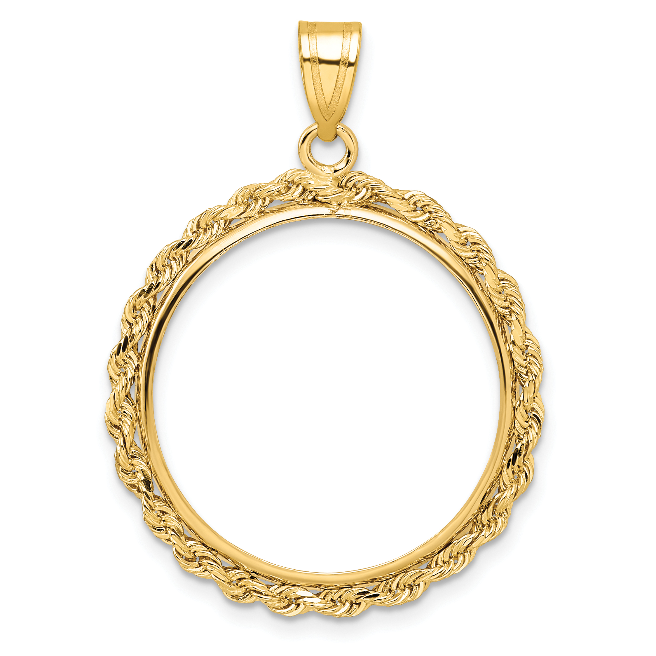 Wideband Distinguished Coin Jewelry 14k Polished Rope 22.0mm Prong Coin Bezel Pendant (C3012/22.0)