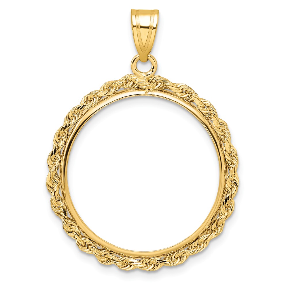 Wideband Distinguished Coin Jewelry 14k Polished Rope 22.0mm Prong Coin Bezel Pendant (C3012/22.0)