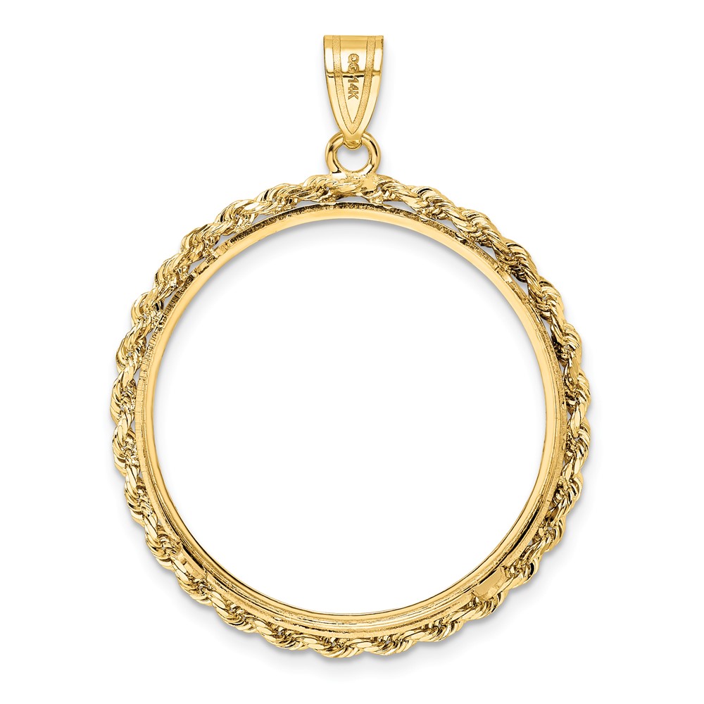 Wideband Distinguished Coin Jewelry 14k Polished Rope 27.0mm Prong Coin Bezel Pendant (C3012/27.0)