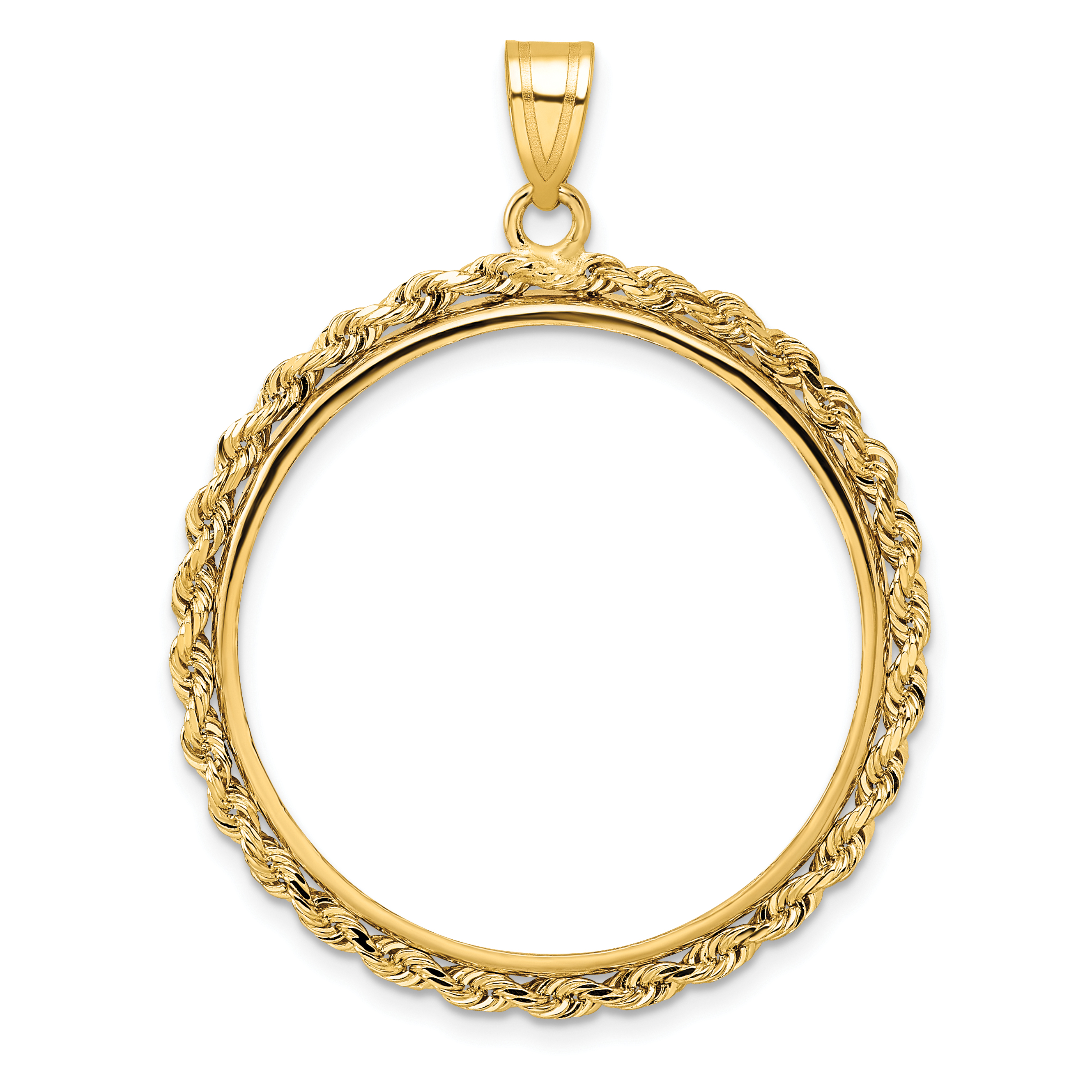 Wideband Distinguished Coin Jewelry 14k Polished Rope 27.0mm Prong Coin Bezel Pendant (C3012/27.0)