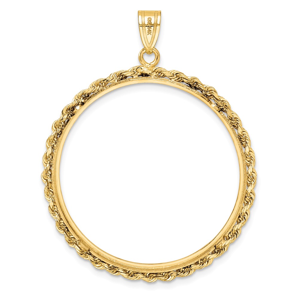 Wideband Distinguished Coin Jewelry 14k Polished Rope 32.0mm Prong Coin Bezel Pendant (C3012/32.0)