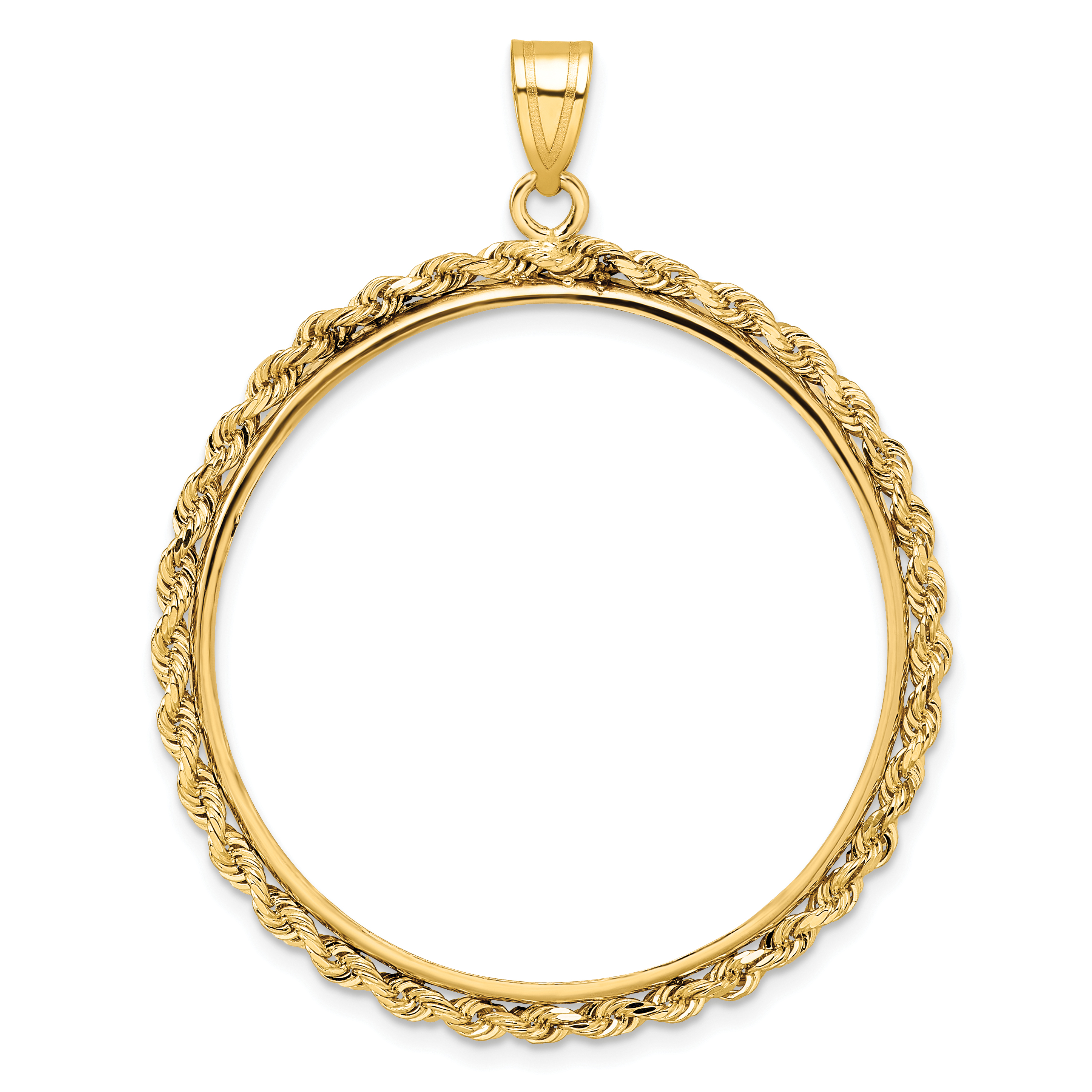Wideband Distinguished Coin Jewelry 14k Polished Rope 32.0mm Prong Coin Bezel Pendant (C3012/32.0)