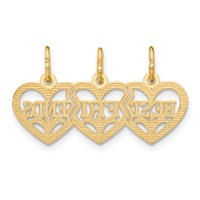 14K Yellow Gold Triple Heart Diamond-cut Best Friends 3-Piece Break-apart Pendant view 3
