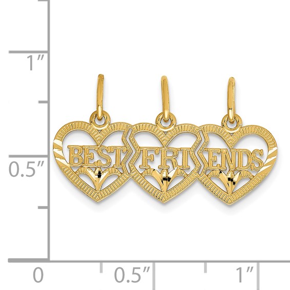 14k Triple Heart Diamond-cut BEST FRIENDS 3-Piece Break-apart Pendant