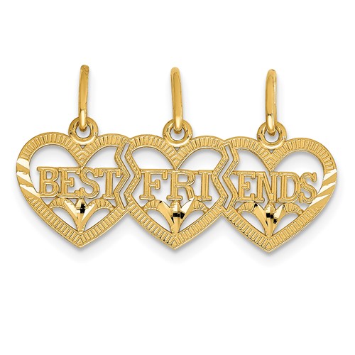 14K Yellow Gold Triple Heart Diamond-cut Best Friends 3-Piece Break-apart Pendant