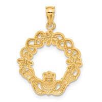 14K and White Rhodium Claddagh Pendant view 3