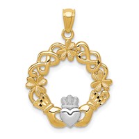 14K and White Rhodium Claddagh Pendant view 1