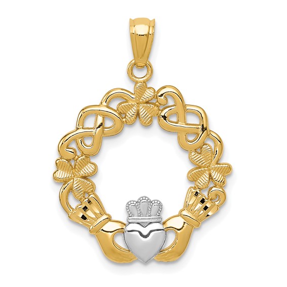 14k and White Rhodium Claddagh Pendant