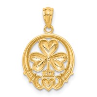 14K Rhodium-plated Shamrock and Claddagh Pendant view 3