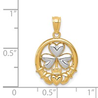 14K Rhodium-plated Shamrock and Claddagh Pendant view 4