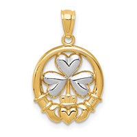 14K Rhodium-plated Shamrock and Claddagh Pendant view 1