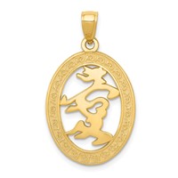 14K Yellow Gold Chinese Happiness Symbol in Oval Frame Pendant view 1