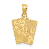 14K Yellow Gold Ace of Hearts and Ace of Spades All In! Cards Pendant view 1