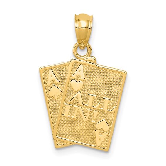 14k Ace of Hearts and Ace of Spades ALL IN! Cards Pendant