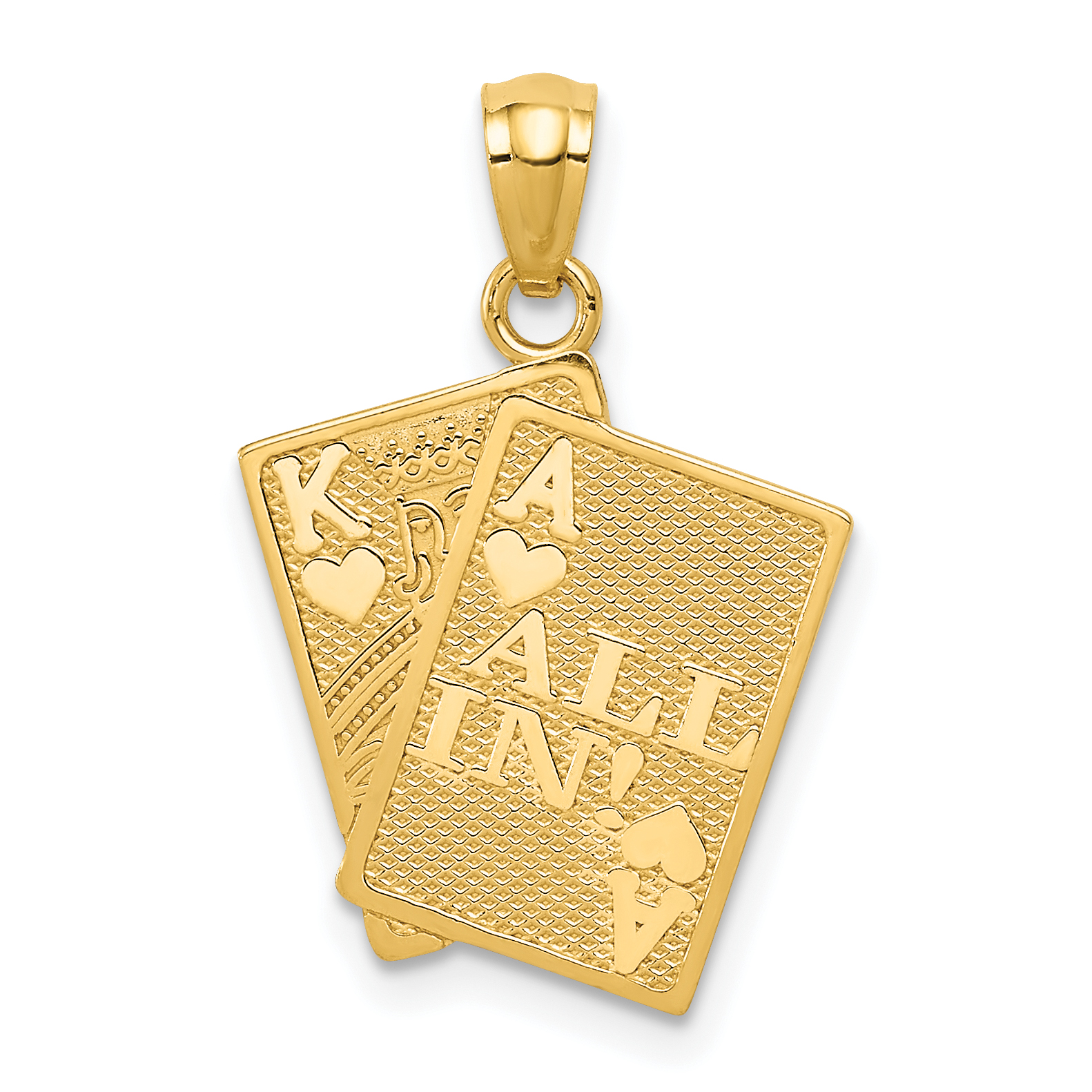 14k Ace of Hearts and King of Hearts ALL IN! Cards Pendant (C3046)