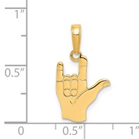 14K Yellow Gold I Love You Hand Sign Language Pendant view 4