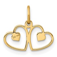 14K Satin and Diamond-cut Two Hearts Charm view 3