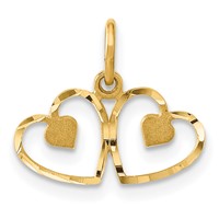 14K Satin and Diamond-cut Two Hearts Charm view 1