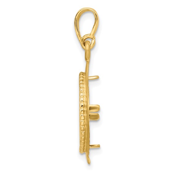 14ky Textured & Beaded Diamond Shape Prong Coin Bezel Pendant         