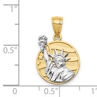 14K Two-tone Lady Liberty on American Flag Disk Pendant view 3