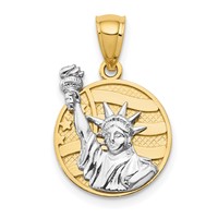 14K Two-tone Lady Liberty on American Flag Disk Pendant view 1
