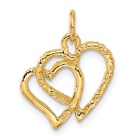 14K Yellow Gold Polished and Textured Double Heart Pendant view 3