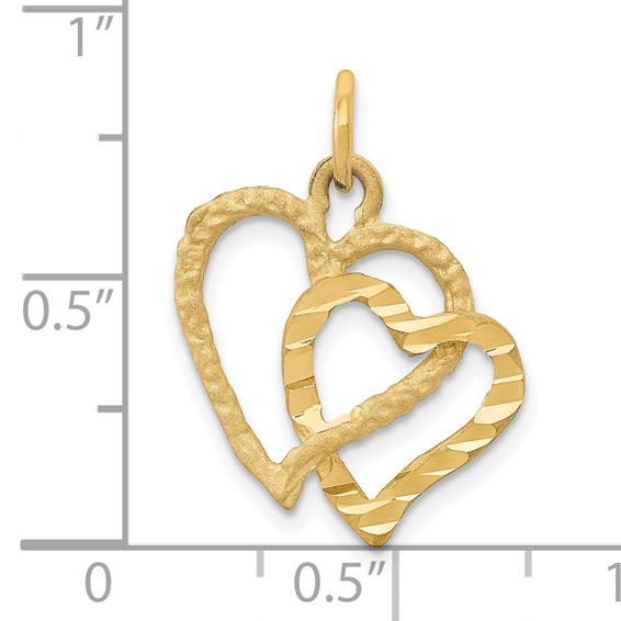 14K Polished and Textured Double Heart Pendant