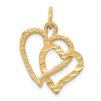 14K Yellow Gold Polished and Textured Double Heart Pendant view 1