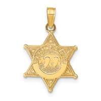 14K Yellow Gold Deputy Sheriff Badge Pendant with Bear view 1