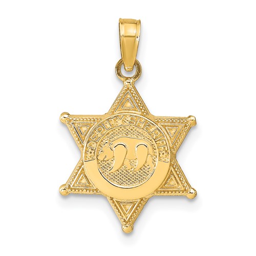 14K Yellow Gold Deputy Sheriff Badge Pendant with Bear