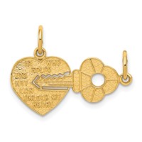 14K Yellow Gold Polished 2-Piece Break-Apart HE Who Holds the Key Can Unlock MY Heart Charm view 1