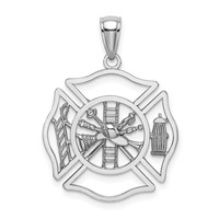 14K White Gold Fireman Shield Charm view 1