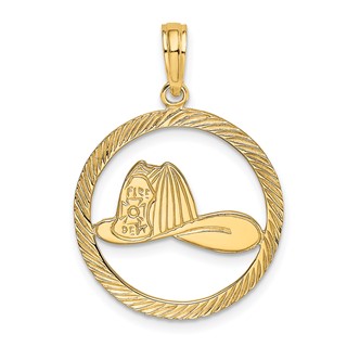 14k Fireman Helmet in Circle Charm